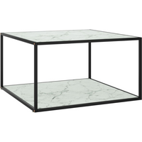 vidaXL Coffee Table Black with White Marble Glass 90x90x50 cm