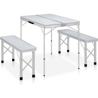 vidaXL Folding Camping Table with 2 Benches Aluminium White