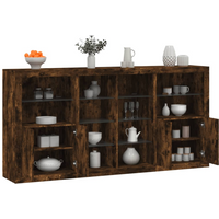 vidaXL Sideboard with LED Lights Smoked Oak 202x37x100 cm