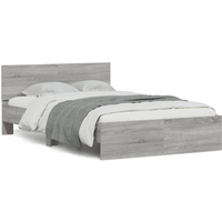 vidaXL Bed Frame with Headboard and LED Grey Sonoma 140x190 cm