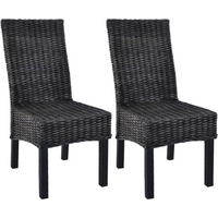 vidaXL Dining Chairs 2 pcs Black Kubu Rattan and Mahogany Wood