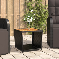 vidaXL Tea Table with Wooden Top Black Poly Rattan&Solid Wood Acacia