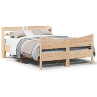 vidaXL Bed Frame with Headboard 135x190 cm Double Solid Wood Pine