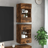 vidaXL Wall Cabinets with LED Lights for TV 2 pcs Smoked Oak 40x30x60.5 cm
