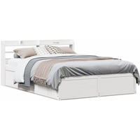 vidaXL Bed Frame with Headboard White 135x190 cm Double Solid Wood Pine