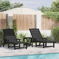 vidaXL Sun Lounger Reclining 3 pcs Black Polyethylene