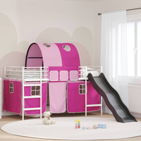 vidaXL Kids'Loft Bed Frame White and Pink 107 x 200 cm Metal