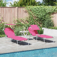 vidaXL Sun Lounger Folding 2 pcs Pink 58 x 188 x 77cm Polyester