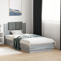 vidaXL Bed Frame with LED without Mattress Grey Sonoma 75x190 cm Small Single