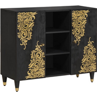 vidaXL Sideboard with Shelf Black 90 x 33 x 75 cm Solid Mango Wood