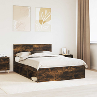 vidaXL Bed Frame Smoked Oak 140 x 190 cm Solid Pine Wood