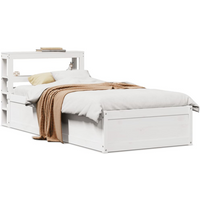 vidaXL Bed Frame with Headboard White 90x190 cm Single Solid Wood Pine