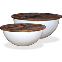 vidaXL Coffee Table Set 2 Pieces Solid Reclaimed Wood White Bowl Shape