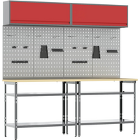 vidaXL Work Bench Set with Lock 8 pcs Red and Grey Powder-Coated Steel