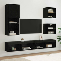 vidaXL TV Wall Units with LED 5 pcs Black Oak Engineered Wood