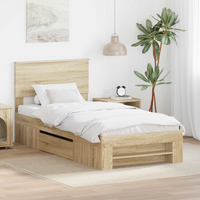 vidaXL Bed Frame with Headboard Sonoma Oak 100 x 200 m Engineered Wood