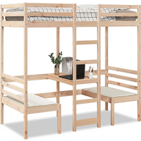 vidaXL Loft Bed Frame with Desk and Chairs 80x200cm Solid Wood Pine