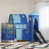 vidaXL Kids'Loft Bed Frame Black and Blue 90 x 190 cm Metal
