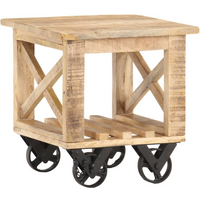 vidaXL Side Table with Wheels 40x40x42 cm Rough Mango Wood