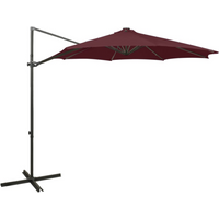 vidaXL Cantilever Garden Parasol with Pole and LED Lights Bordeaux Red 300 cm
