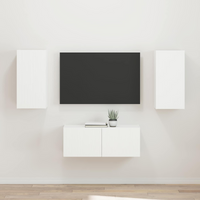vidaXL TV Cabinet Set Wall-mounted 2 pcs White Engineered Wood