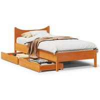 vidaXL Bed Frame with Drawers Wax Brown 75x190 cm Small Single Solid Wood Pine
