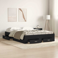 vidaXL Bed Frame with Drawer Black Oak 140 x 190 cm Engineered Wood