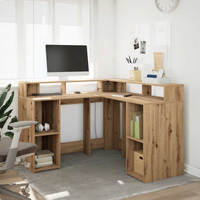 vidaXL Desk with LED Lights Artisian Oak 130x130x91 cm Engineered Wood