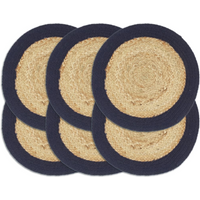 vidaXL Placemats 6 pcs Natural and Navy Blue 38 cm Jute and Cotton