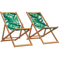 vidaXL Folding Beach Chairs 2 pcs Leaf Pattern Fabric and Solid Wood