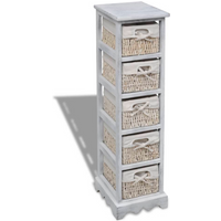 vidaXL Wooden Storage Rack 5 Weaving Baskets White