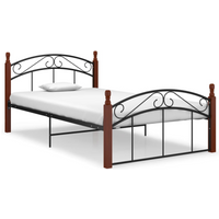 vidaXL Bed Frame without Mattress Black Metal&Solid Oak Wood 120x200 cm