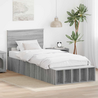 vidaXL Bed Frame with Shelf Grey Sonoma 100 x 200 cm Engineered Wood
