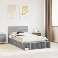 vidaXL Bed Frame with Shelf Grey Sonoma 120 x 200 cm Engineered Wood