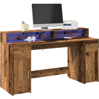 vidaXL Desk with LED Lights Old Wood 160x55x91 cm Engineered Wood