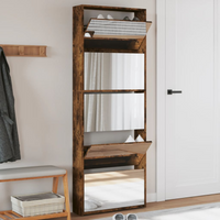 vidaXL Shoe Cabinet with Mirror 5-Layer Smoked Oak 63x17x169.5 cm