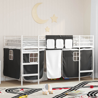 vidaXL Kids'Loft Bed Frame with Curtains White and Black 107 x 200 cm