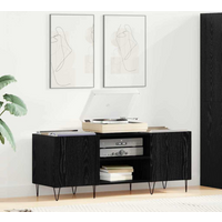 vidaXL Record Cabinet with Shelf with Door Black Oak 121 x 38 x 48 cm