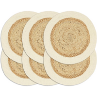 vidaXL Placemats 6 pcs Plain Natural 38 cm Round Jute and Cotton