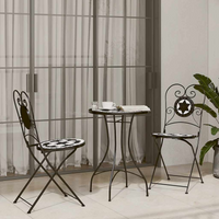 vidaXL Mosaic Bistro Set Black and White Iron and Ceramic