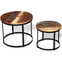vidaXL Two Piece Coffee Table Set Solid Reclaimed Wood Round 40cm/50cm
