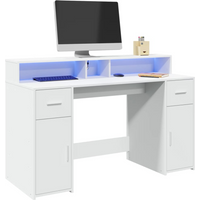 vidaXL Desk with LED Lights White 140x55x91 cm Engineered Wood