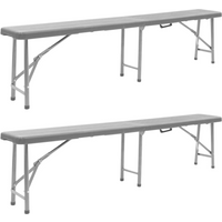 vidaXL Folding Garden Benches 2 pcs 180 cm HDPE Black