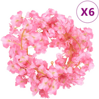 vidaXL Flower Garlands 6 pcs Dark Pink 180 cm