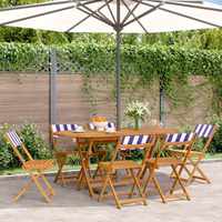 vidaXL Folding Garden Chairs 6 pcs Blue and White Fabric and Solid Wood