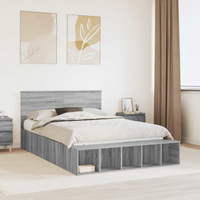 vidaXL Bed Frame with Shelf Grey Sonoma 150 x 200 cm Engineered Wood