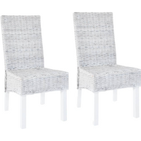 vidaXL Dining Chairs 2 pcs Light Brown Kubu Rattan and Mahogany Wood