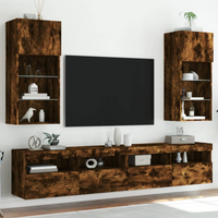 vidaXL TV Cabinets with LED Lights 2 pcs Smoked Oak 40.5x30x90 cm