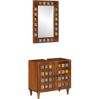 vidaXL Bathroom Furniture Set with Door 2 pcs Walnut Solid Mango Wood
