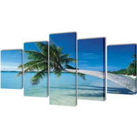 Canvas Wall Print Set Sand Beach with Palm Tree 200 x 100 cm